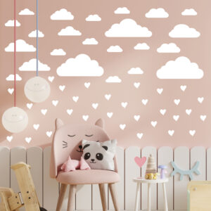 Alternative view of Wolken + Herzen Wandaufkleber Kinderzimmer für Mädchen & Jungen, Wandsticker zum Kleben, Wandtattoo in weiß